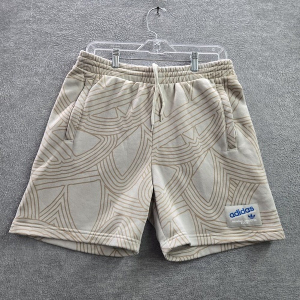 Adidas Men Activewear Shorts S Beige Sweats Geometric Logo 6" Inseam Y2K
